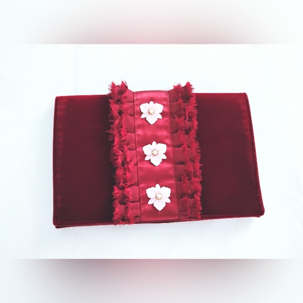 Red Velvet Clutch with Floral Accents